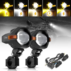 🆕3 Inch Motorcycle LED Spotlight Bi-LED Projector Lens Headlight 120W Dual Color Switchback LED Work Light 3 5 Light Modes for Motorcycle SUV ATV Trucks | 2PCS/Set