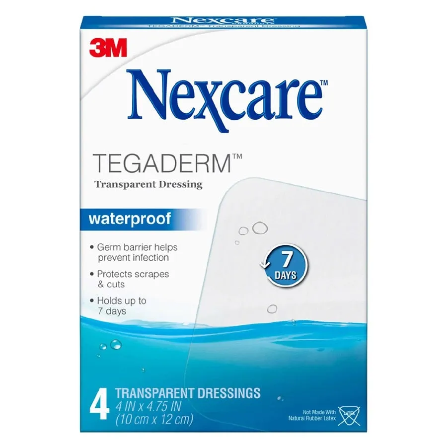 3M Nexcare™ Tegaderm™ Transparent Dressing, Latex Free 4" x 4-3/4" - Box of 4