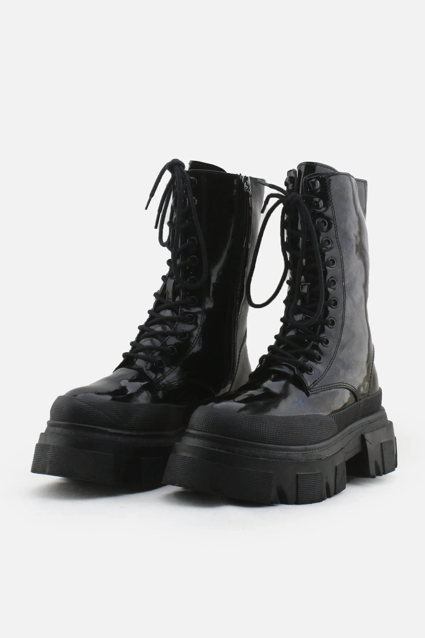 Bershka Zipper Laces Combat Boots | 100% Synthetic Leather