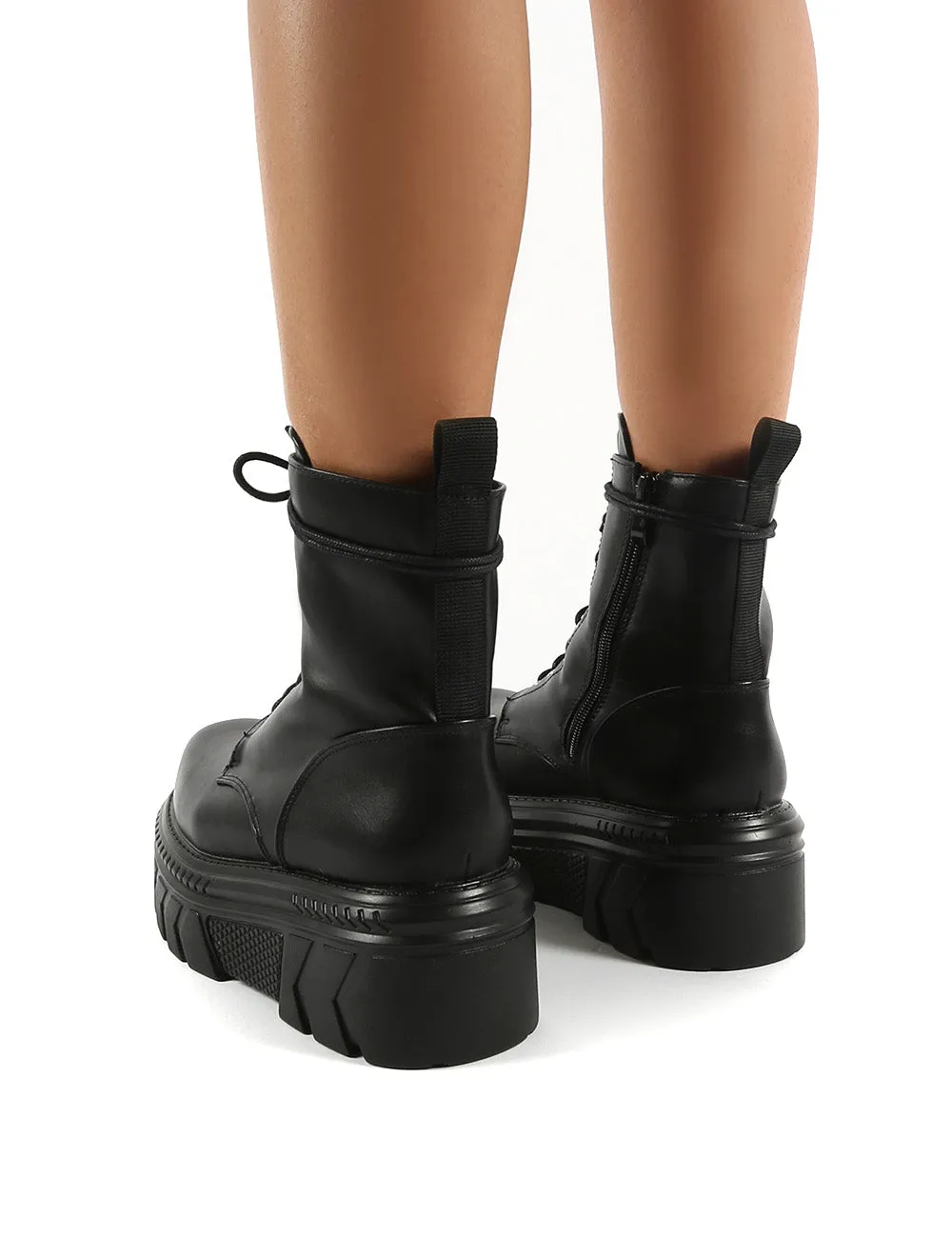 Capture Black Extreme Chunky Platform Sole Ankle Lace Up Boots