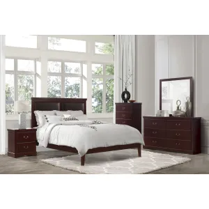 Cherry Finish Queen Bed with Faux Leather Headboard - Includes Headboard, Footboard & Rails