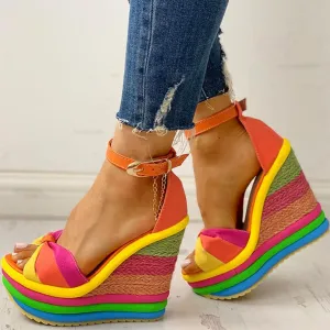 Colorful Rainbow Platform Wedge Sandals