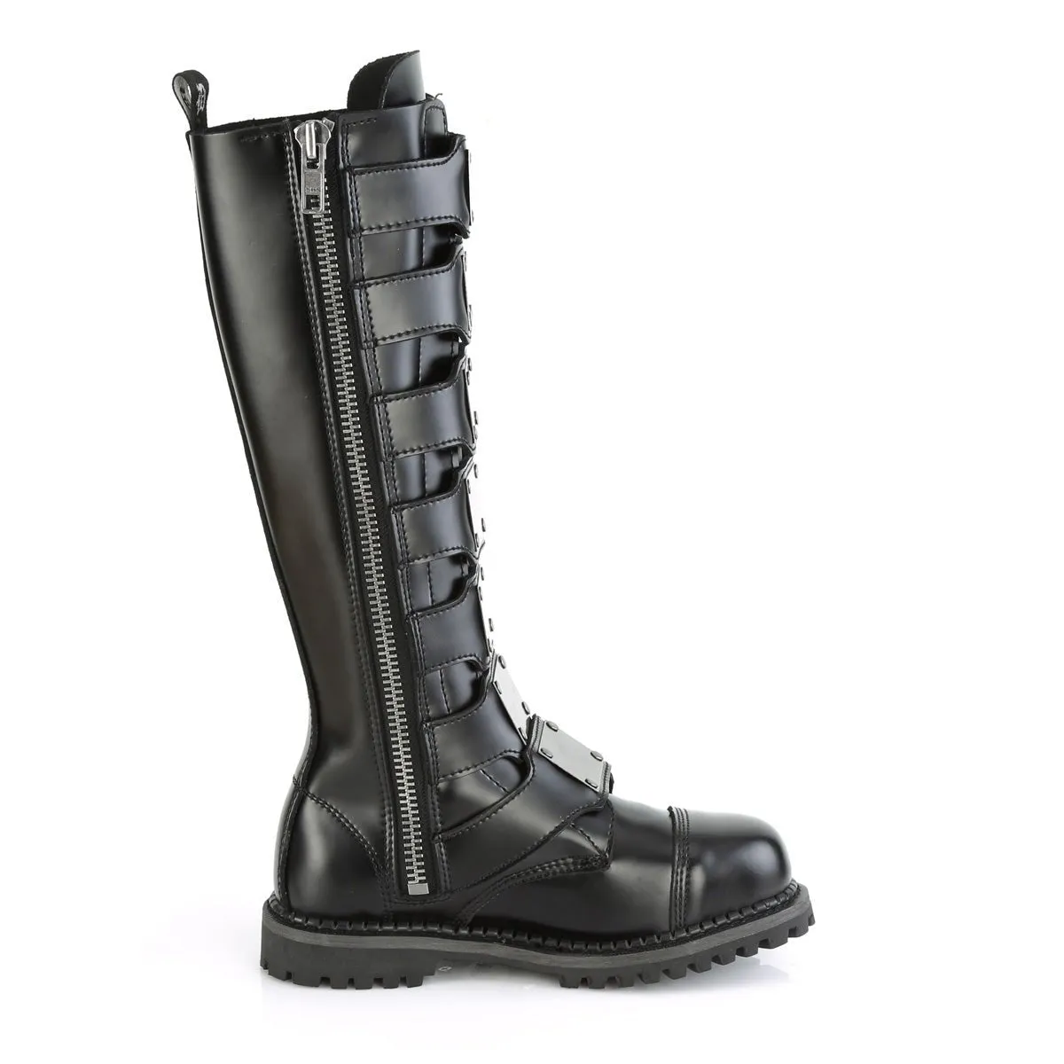 Demonia RIOT-21MP | Black Leather Combat Boots