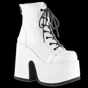 Demonia - White Faux Leather Platform Heel Boot Camel 203