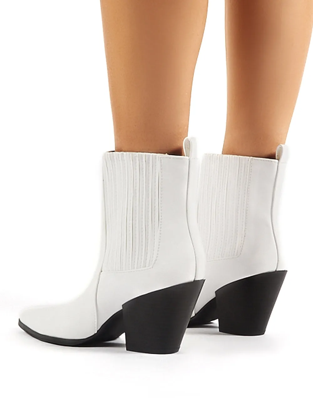 Hazy White Block Heeled Ankle Boots