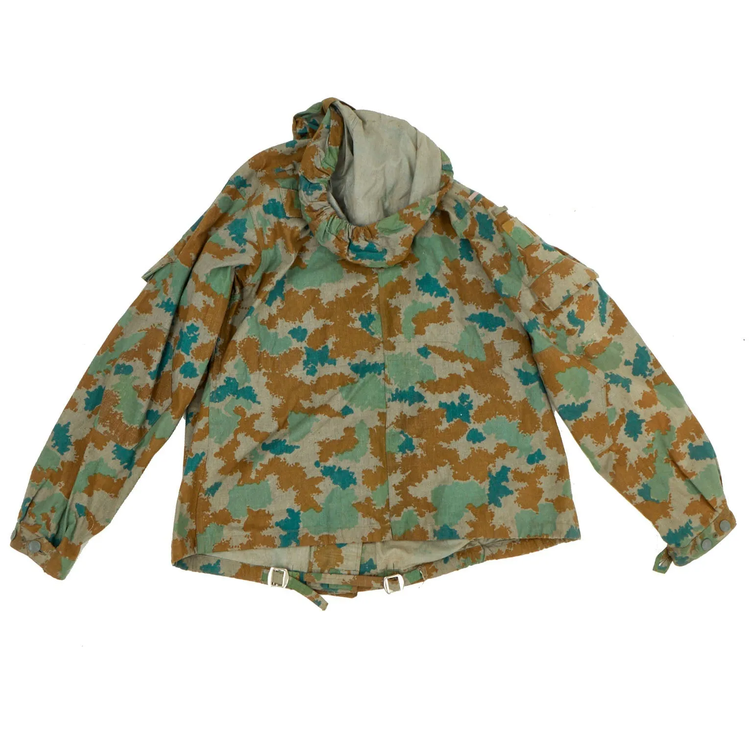 Original Cold War East German Unissued M58 Flachentarn Blumentarn Camouflage Uniform - Cap, Smock, and Trousers (Size Large)