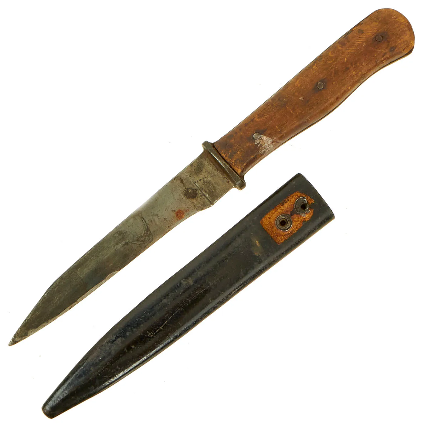 Original German WWI & WWII Service Worn Trench Fighting Knife Nahkampfmesser with Steel Scabbard