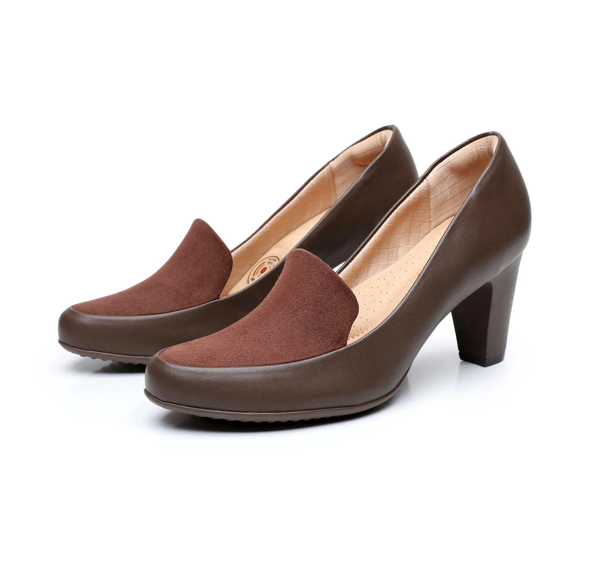 "Walk in Style: Piccadilly Brown Chunky Block Heel Dress Pump Shoes" (130.171)