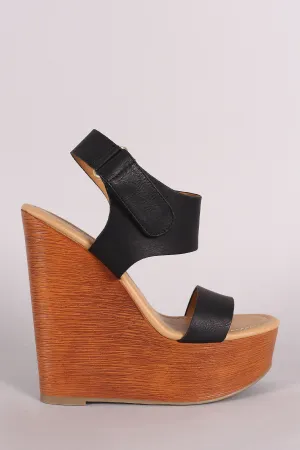 Soda Ankle Strap Open Toe Wooden Platform Wedge