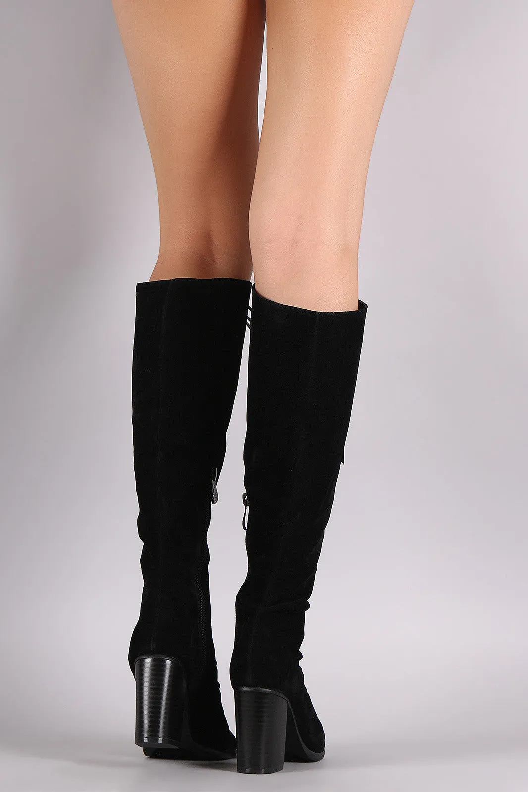 Suede Corset Lace-Up Chunky Heeled Boots