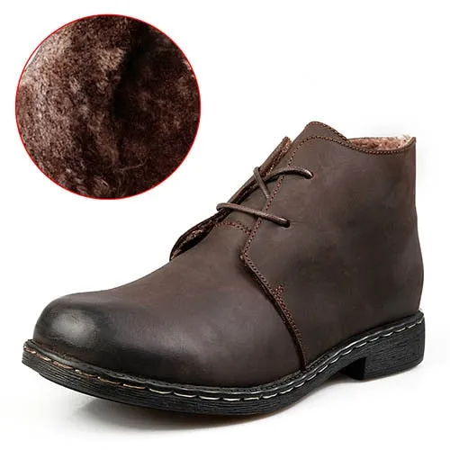 Vintage Genuine Leather Waterproof Winter Ankle Boots