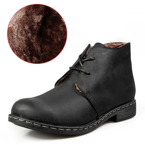 Vintage Genuine Leather Waterproof Winter Ankle Boots