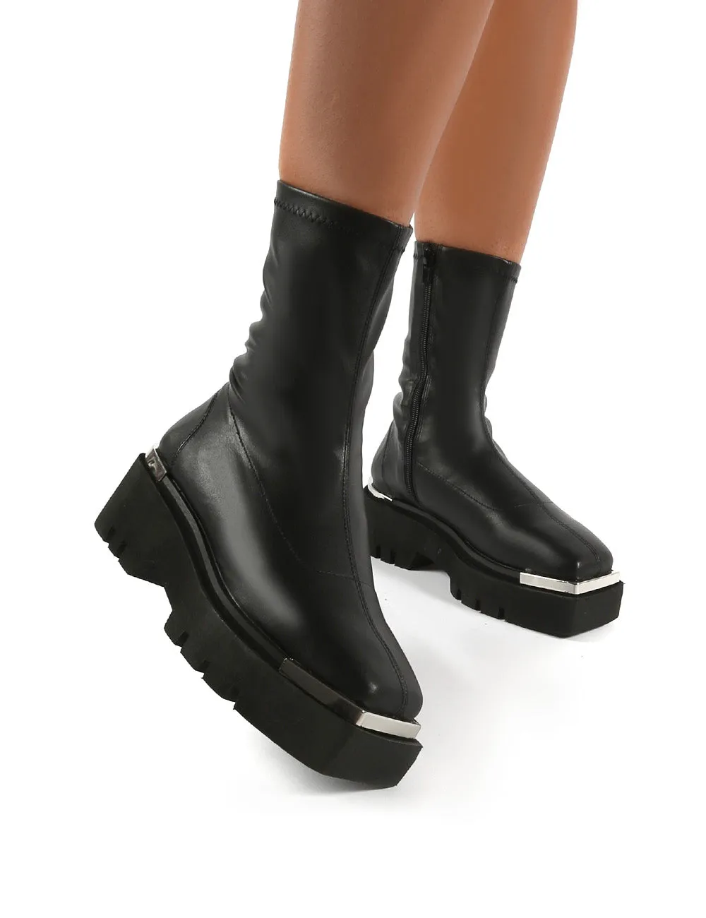 Woke Black Metal Detail Chunky Sole Ankle Boots