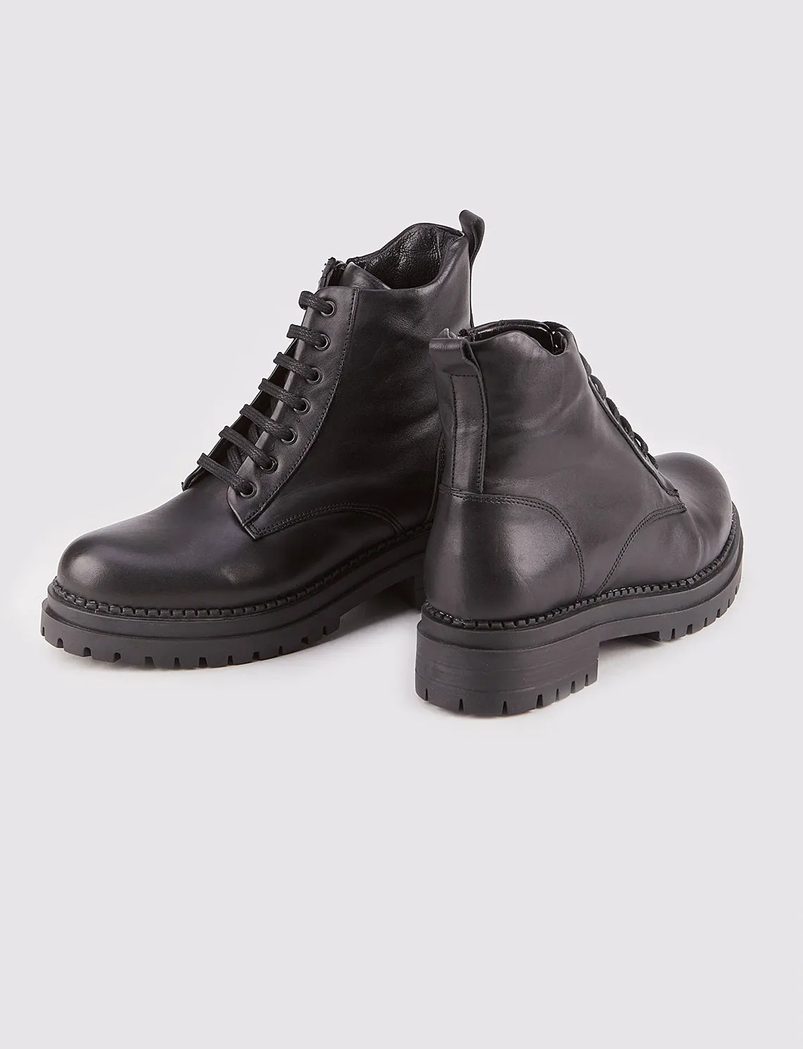 Women Black Genuine Leather Combat Boots